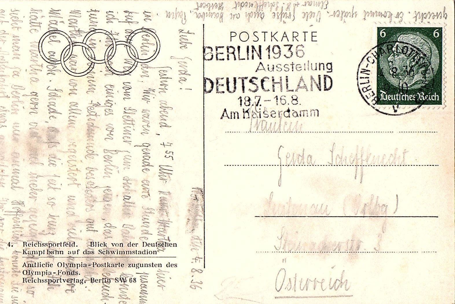 Cartoline postali: Ansichtskarte Olympische Spiele 1936 Reichssportfeld – Usato da Mörschwil venduto da antiksalon 1