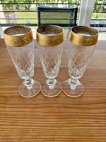 3er Set Vintage Sektgläser mit Goldrand, Top Zustand!