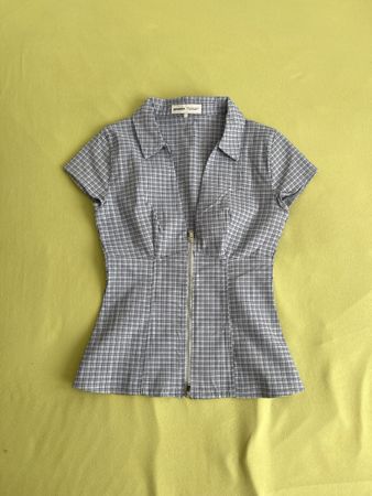 Chemise manches courtes bleu à carreaux