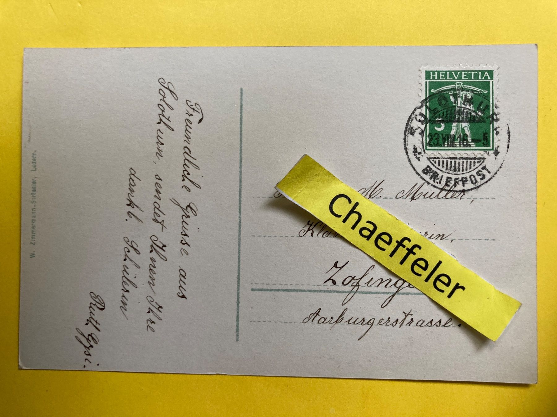 Cartoline postali: 1916   1223 Solothurn – Usato da Zürich venduto da Chaeffeler 1