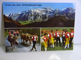 Postkarte Gruss aus dem Appenzellerland Säntis Alp Aufzug