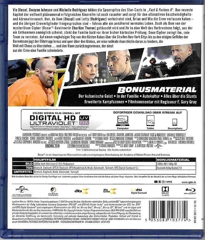 Tutti i DVDs: Fast & Furious 8 - Blu-ray Film – Usato da Dörflingen venduto da Super-Bob 1