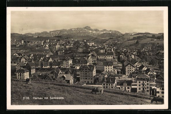 Cartoline postali: AK Herisau, Ortsansicht mit Säntiskette – Usato da Berlin venduto da bartko-reher