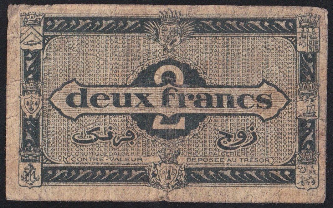 Banconote: Algerien 2 Francs 1944 – Usato da Brugg AG venduto da banknoten_muesli 1