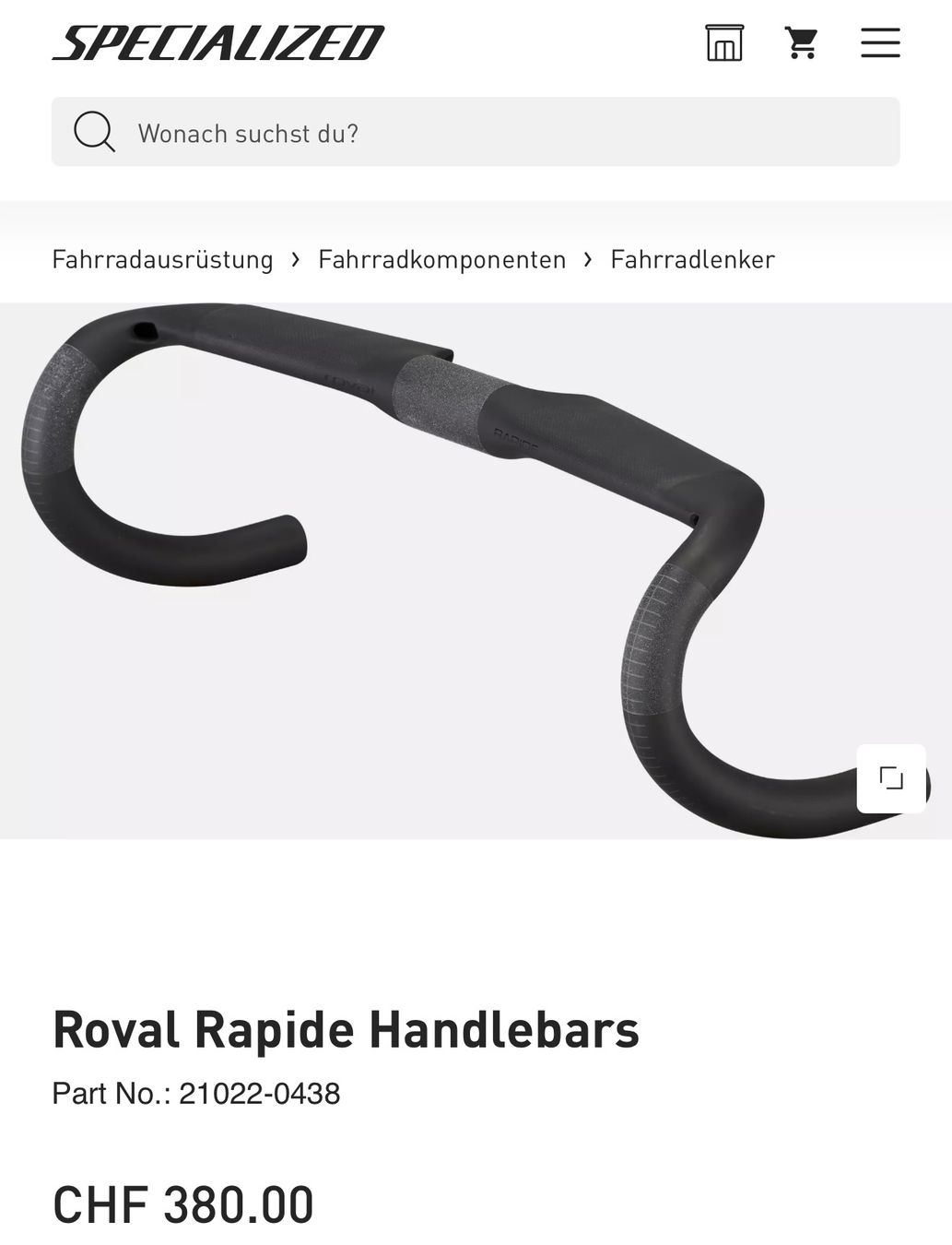 Specialized Pezzi di ricambio: Specialized Roval Rapide Handlebars carbon 38cm – Nuovo e nell'imballaggio originale da Lausanne venduto da Nat_Sha