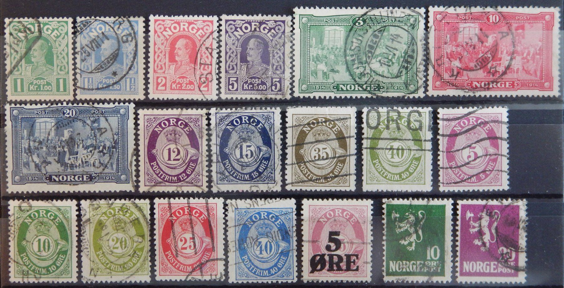 Tutti i francobolli: Norwegen ex. Kat. 89-106 gest. 1910/22 – Usato da Zürich venduto da Muehlekauf
