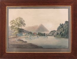 Aquarelle Thunersee mit Niesen 19jh.