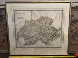 Antike Landkarte der Schweiz mit Goldrahmen, Sammlerstück!