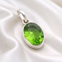 Peridot Anhänger Echt Silber 925 Sterlingsilber Oval grün