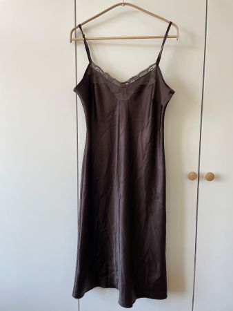 Edles Seiden Slip-Dress in Dunkelbraun, 100% Seide, Gr. L/T3