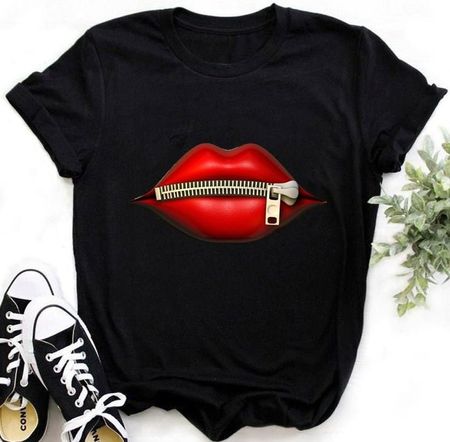 🖤 Zipper Lips T-Shirt, Grösse S 💋💫