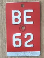 BE 62 - VELONUMMER - FAHRRADSCHILD - PLAQUE DE VELO - BE 62