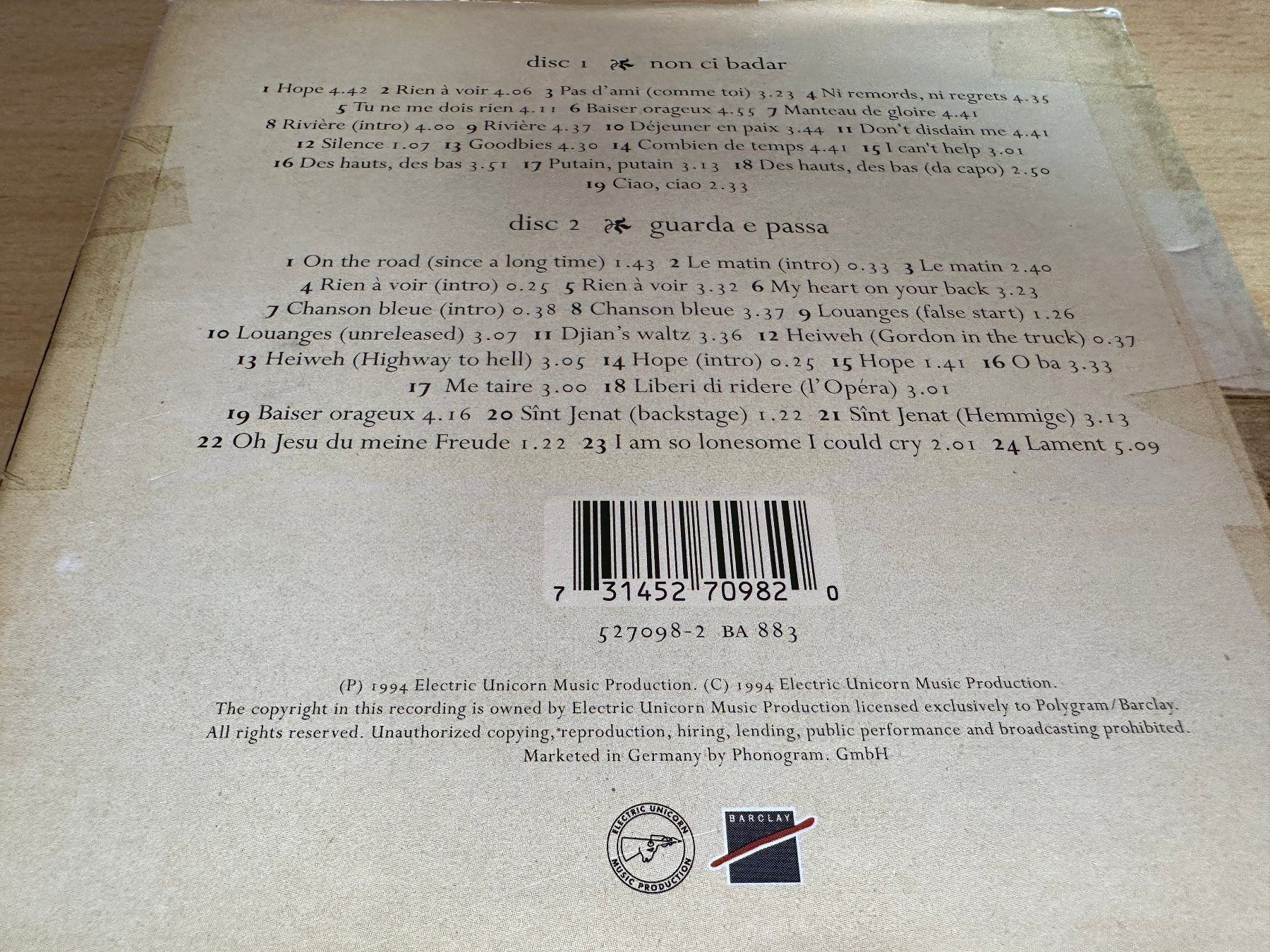 CD: Stephan Eicher – Non Ci Badar, Guarda E Passa… - 2 CD – Usato da Rikon im Tösstal venduto da Alpenmutz 1
