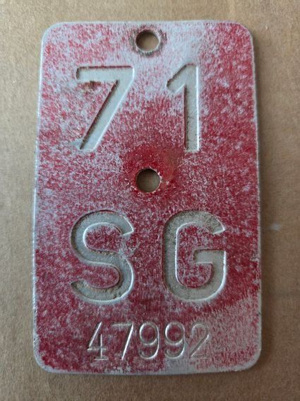 Sachs Insegne: Velonummer SG 71 plaque Velo – Usato da Schenkon venduto da Uhu007
