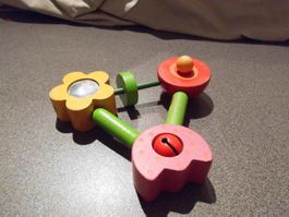 Greifling HABA, rot/rosa Mond, Blume gelb mit Spiegel, Holz