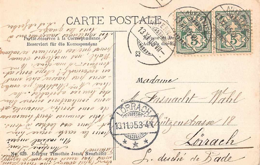 Cartoline postali: SOUVENIR de AUVERNIER - COLLEGE 1905 – Usato da Winterthur venduto da SchatzchischtliWinti 1