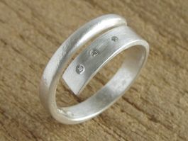 massiv Silber Einzelstück Ring 999 + MP Diamant Gr. 58