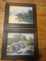 Deux peintures encadrées, paysages Indonesian