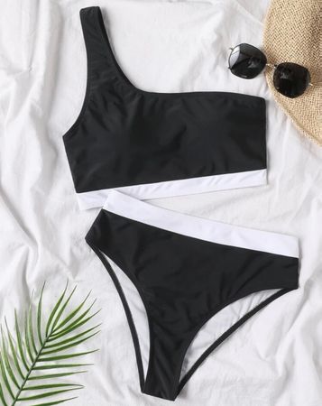 BIKINI - EINSCHULTRIG - SCHWARZ/WEISS - GRÖSSE XL - NEU