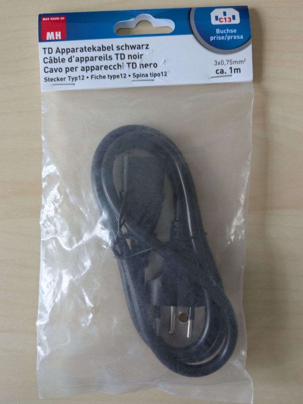 Cavi: TD-Apparatekabel Netzkabel C13 Typ 12 Max Hauri 1m – Nuovo e nell'imballaggio originale da Zürich venduto da ms993 1