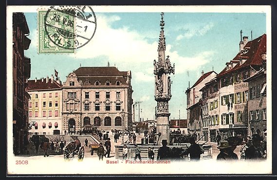 Cartoline postali: AK Basel, Fischmarktbrunnen, 1906 – Usato da Berlin venduto da bartko-reher