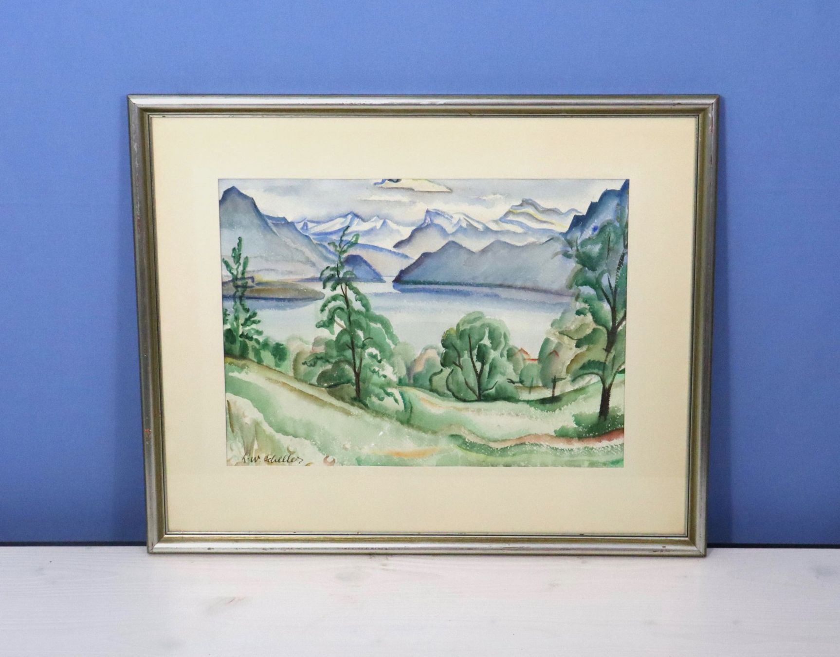Dipinti: Hans Walter Scheller 1896-1964, Aquarell "Seelandschaft"- – Usato da Zug venduto da Kunst-Fundgrube 3