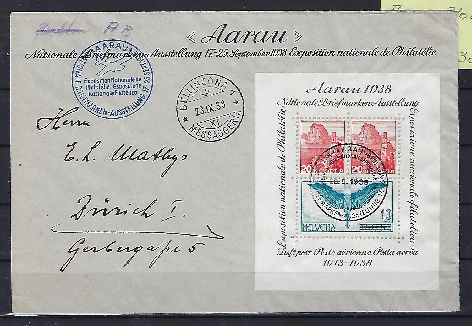 Alle Briefmarken: 1938 Aarau Block Brief  gestempelt  15639 – Gebraucht aus Lunden von Animus999