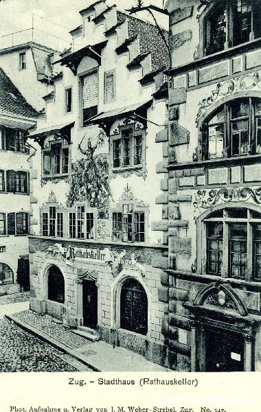 Cartoline postali: Zug - Stadthaus Rathauskeller + ca. 1905 – Usato da Emmenbrücke venduto da teestube