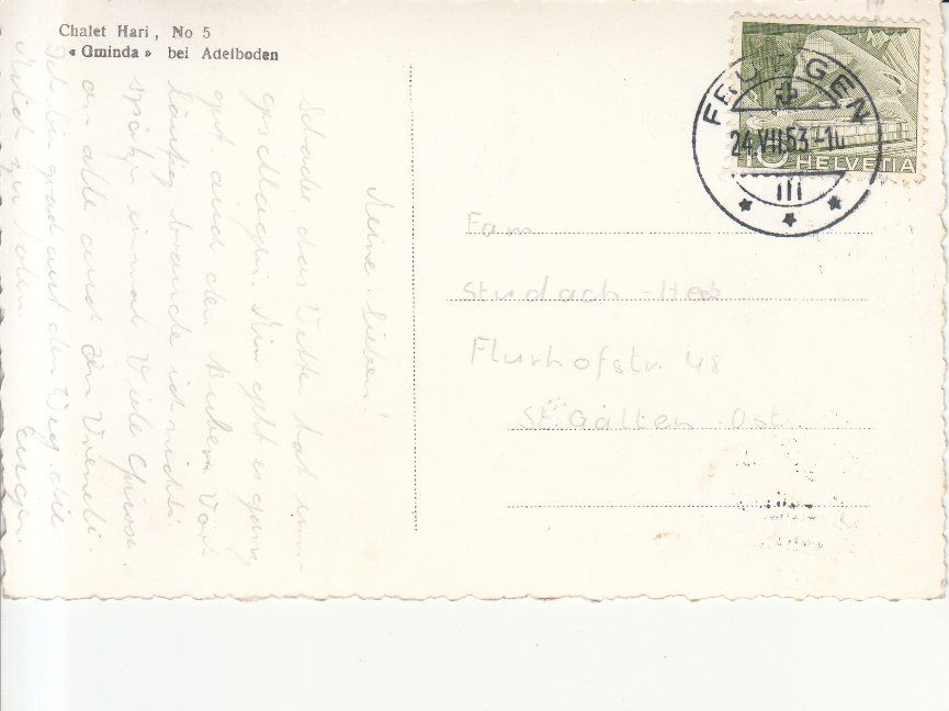 Cartoline postali: Adelboden Hari 1953 – Usato da Bürglen TG venduto da StampGraf 1