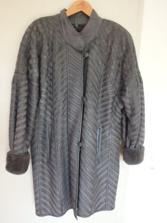 Vintage Leder Mantel, echtes Leder mit Fee, Grösse 40