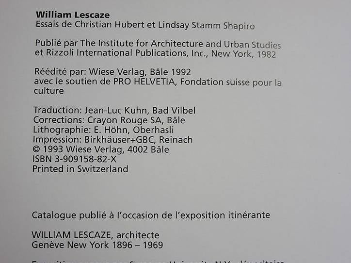 Libri: William Lescaze  architecte – Usato da Chernex venduto da Nouveaunom 1