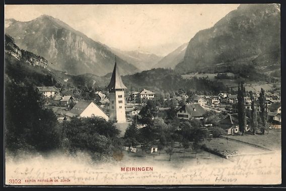 Ansichtskarten: Meiringen, Teilansicht mit Kirche aus de – Gebraucht aus Berlin von bartko-reher