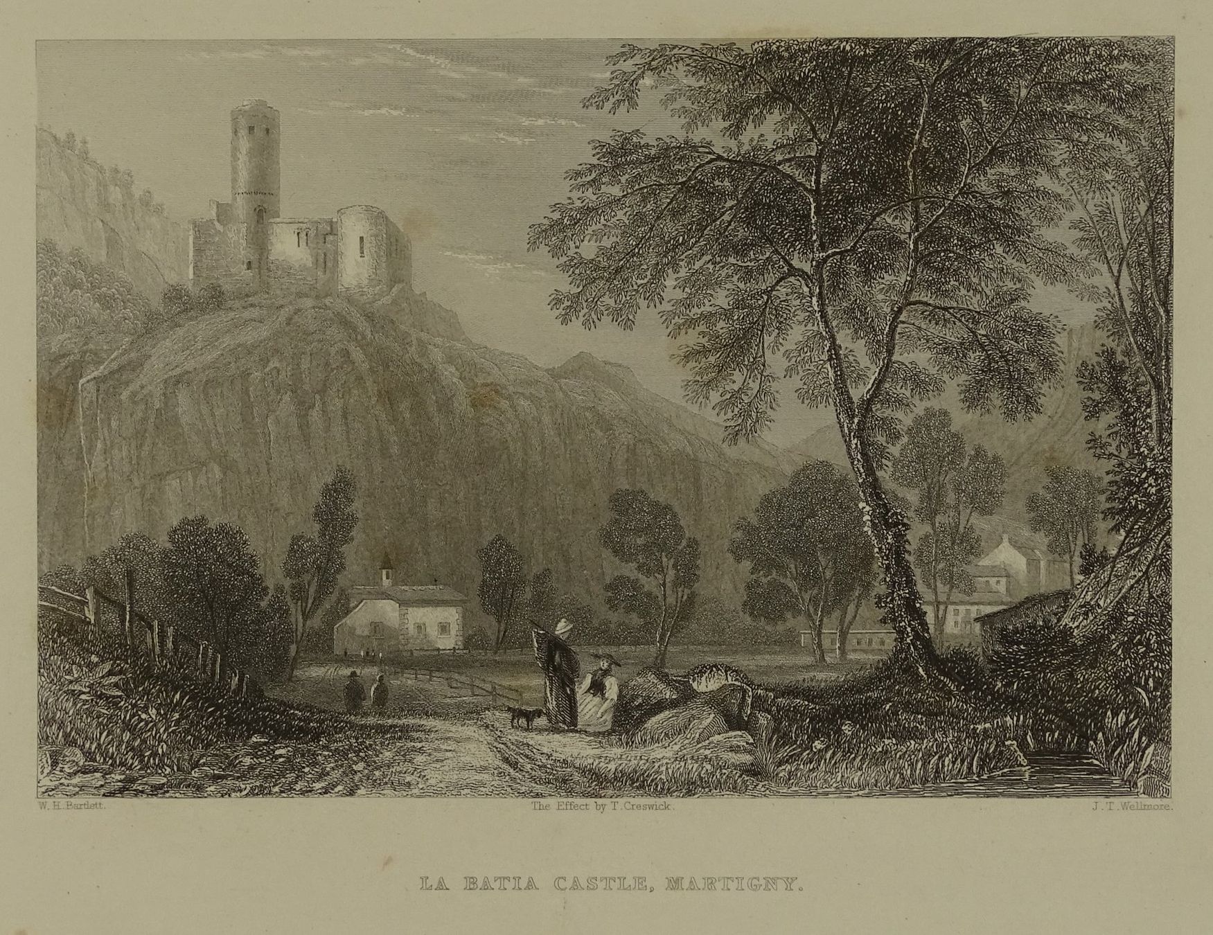 Incisioni: MARTIGNY LA BATIA, STAHLSTICH NACH BARTLETT 1836 – Usato da Grüningen venduto da Kartensammler