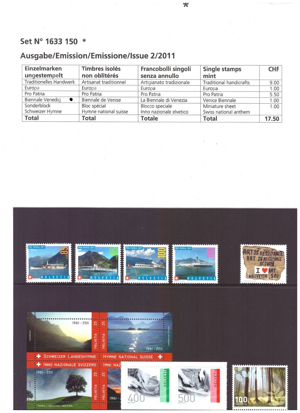 Tutti i francobolli: CH Briefmarken Ausgaben 2011 – Nuovo e nell'imballaggio originale da Chur venduto da marcbruni 1
