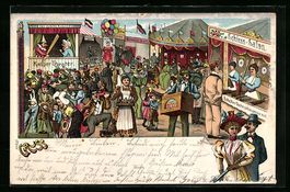 Litho Leierkasten-Mann auf einem Volksfe
