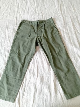 Grau-grüne Leinenmischhose von MONTEGO – Größe 34