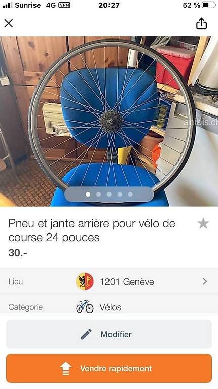 Pièces détachées: Roue avant vélo 21.5 pouces. – D'occasion à Genève par sbo_ks28