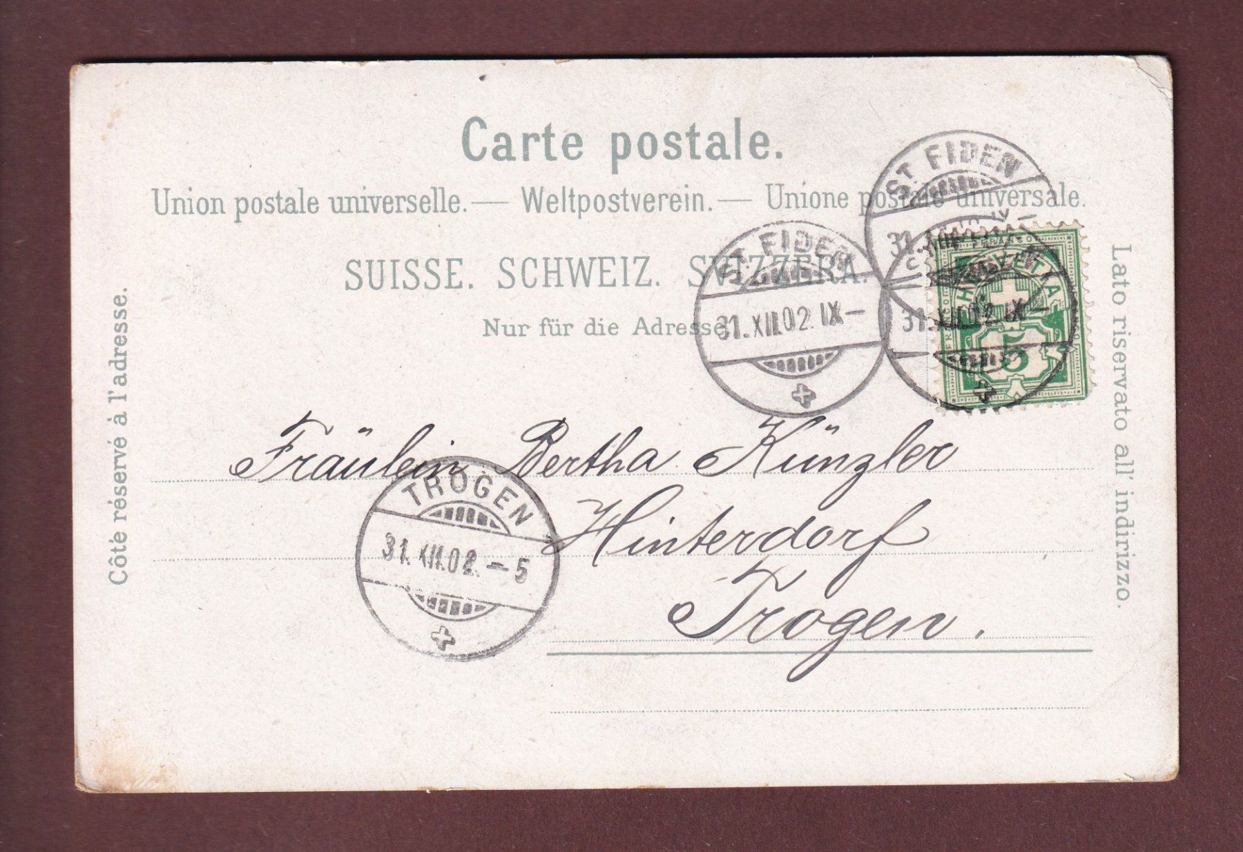 Cartoline postali: ST. GALLEN unter Schnee - Hechtplatz - 1902 // Eckbug // – Usato da Pully venduto da nicecards 1