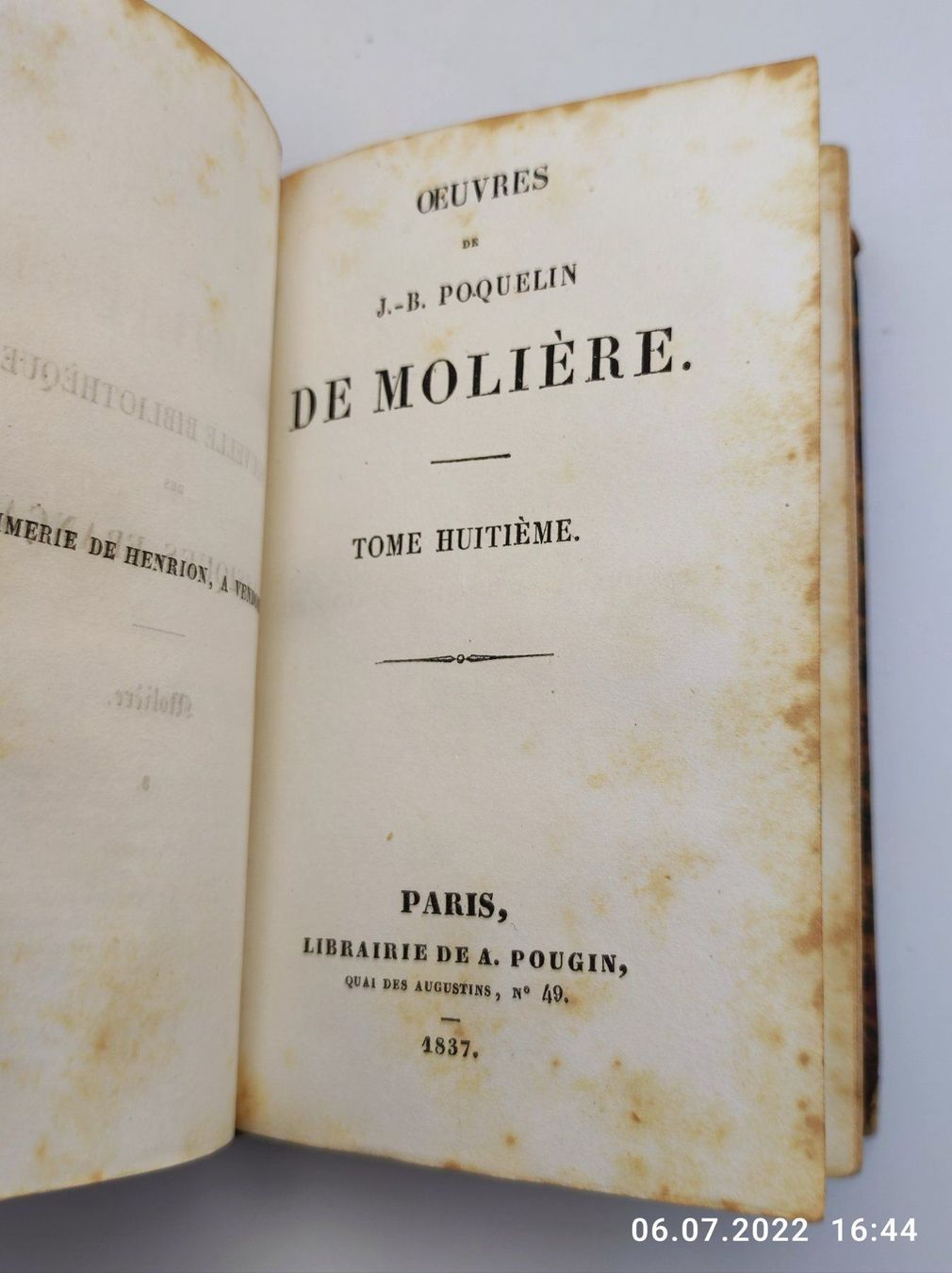 Bücher: MOLIERE - OEUVRES - PARIS 1837 – Gebraucht aus Goldach von Gaip 2