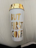 Kaffeebecher "But First, Coffee" weiss/gold