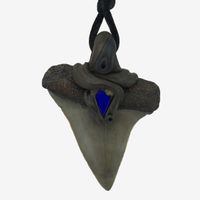 Mako Haifischzahn fossiliert mit eingefasstem Lapislazuli