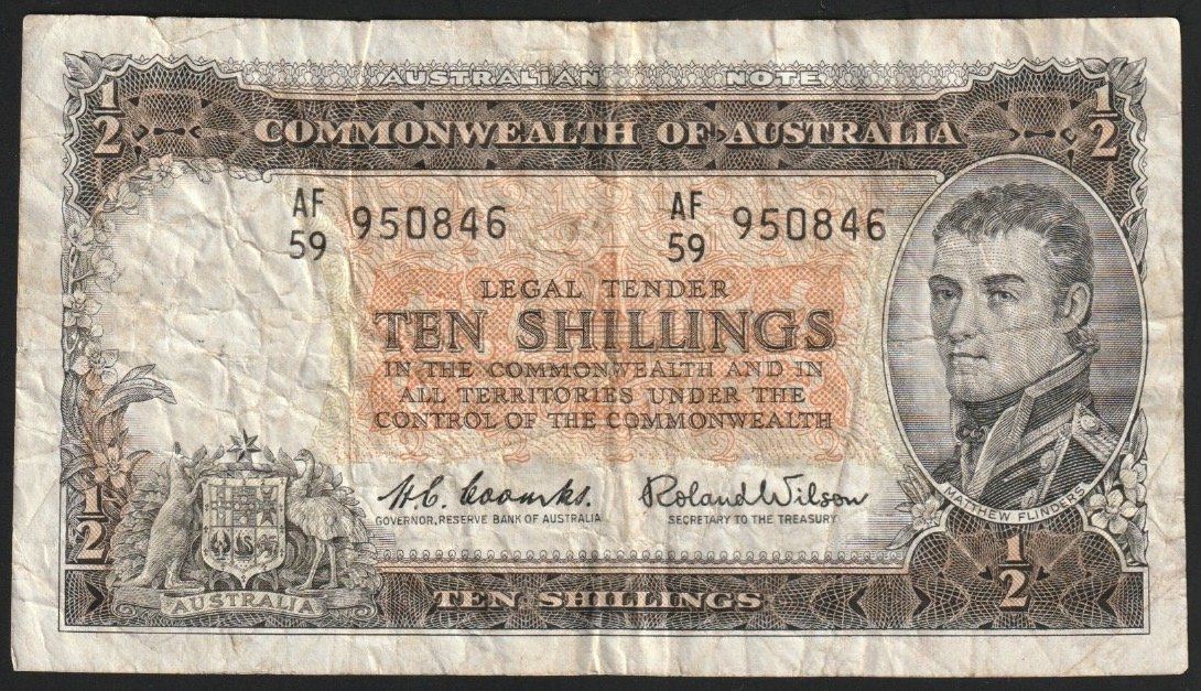 Banconote: Australien 10 Shillings 1961 – Usato da Brugg AG venduto da banknoten_muesli