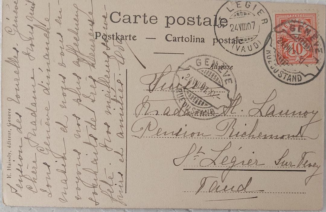 Cartoline postali: GENÈVE - La Rade - Bateau à Vapeur - 1907 – Usato da Delémont venduto da Domdom1 1