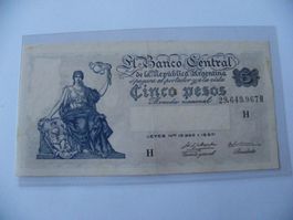 Argentina 5 Pesos ND (1951-1959) P264-5, VF-XF (Serie H)