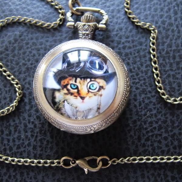 Uhren: Umhängeuhr Katze Cat - Motiv Steampunk – Neu (gemäss Beschreibung) aus Schwanden GL von UHRKNALL