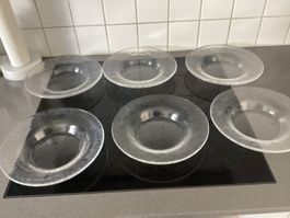6 Teller Glas klar strukturierte Oberflaeche