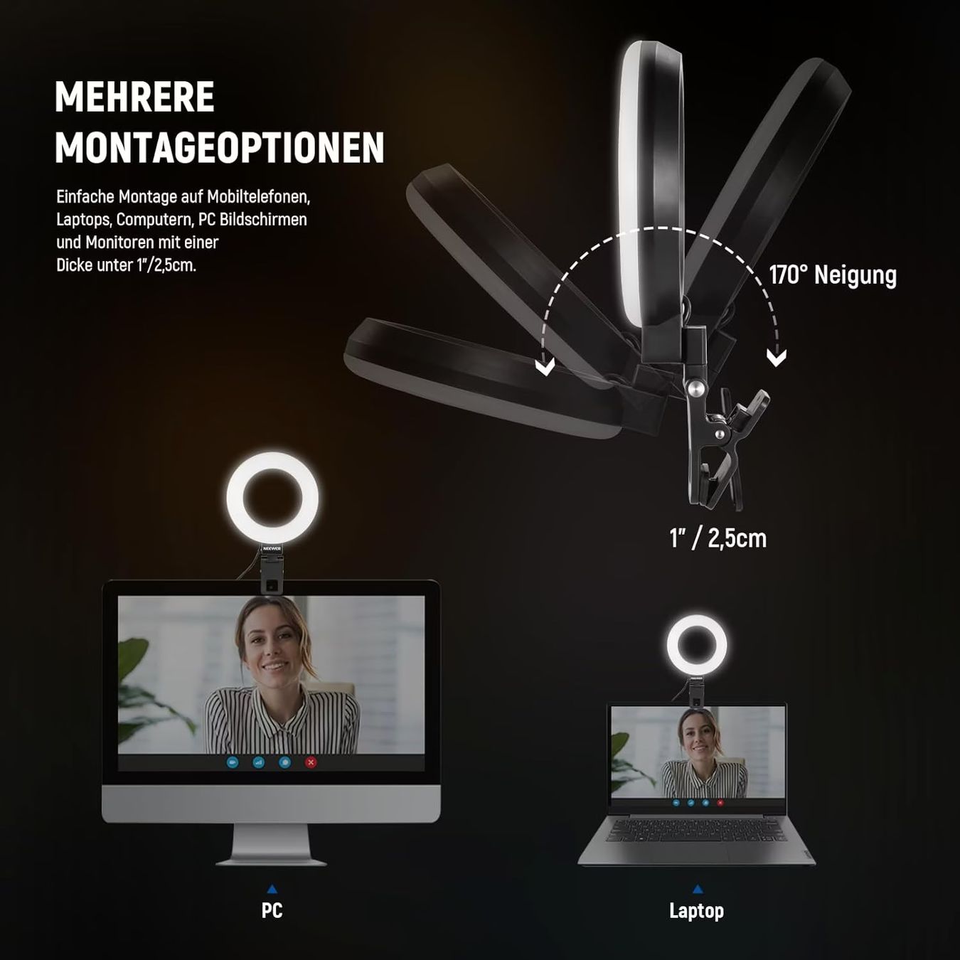 Lampade: Neewer Ringlicht dimmbar mit Tischstativ & Klemme – Usato da Lausanne venduto da AufLiebesehen 8