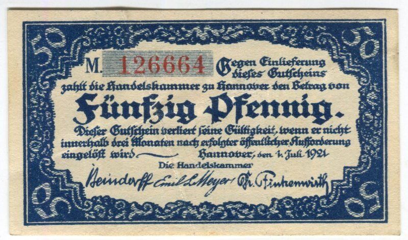 Banconote: Notgeld "50 Pfennig. Hannover 1921" – Usato da Basel venduto da Butsch5 1