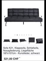 Schlafsofa K21 Kunstleder schwarz 187x107 cm neuwertig