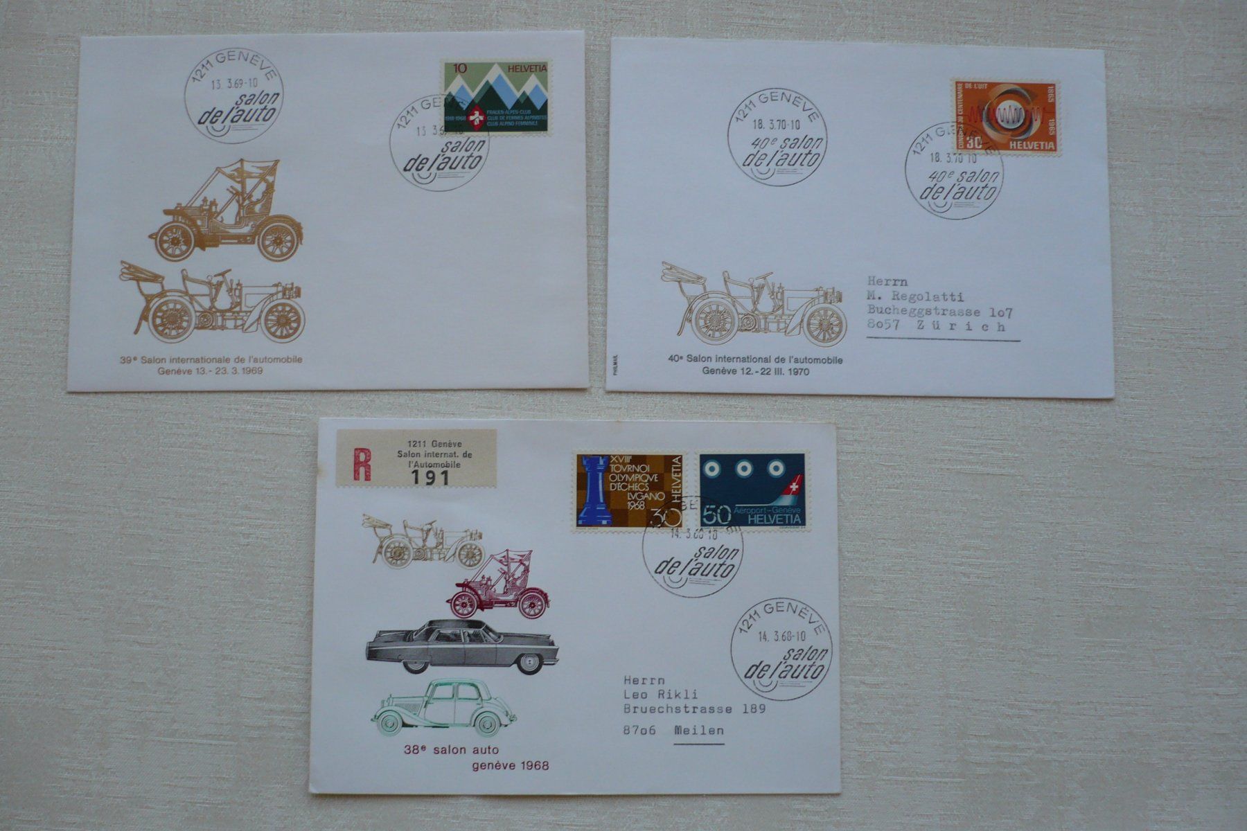 Tous les timbres: 1968 - 70 3 Belege Autosalon – D'occasion à Zürich par saltandpepper008